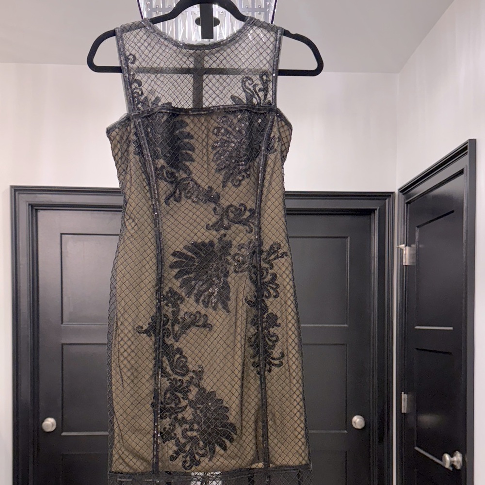 Tadashi Shoji Beige and Black Lace Dress